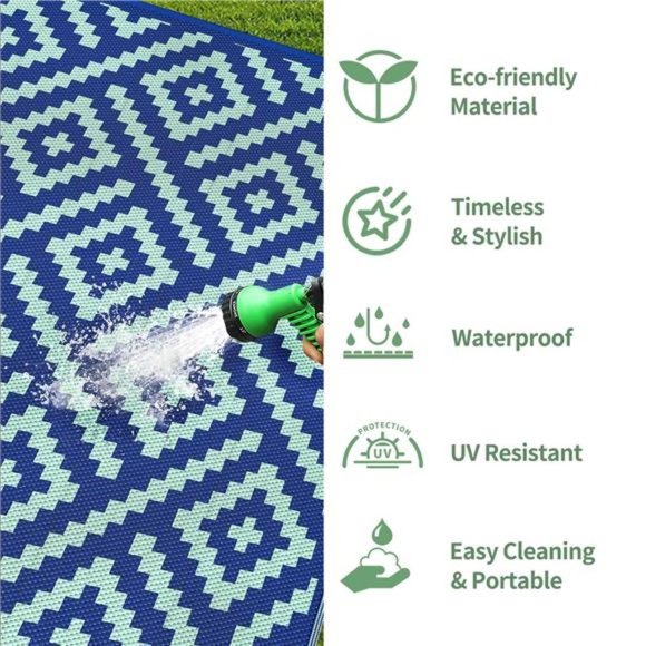 Outdoor Rug 6'x9' Waterproof Mat Plastic Camping,royal blue & blue green - Picture 6 of 6